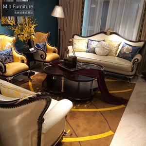 欧式实木真皮沙发123组合大户型新古典法式奢华客厅美式定制家具
