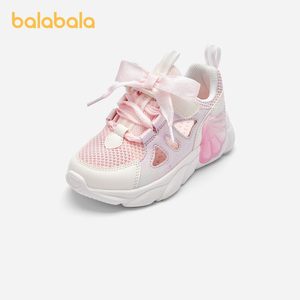 巴拉巴拉儿童运动鞋女童鞋子2024夏慢跑鞋镂空透气网布鞋7-12岁