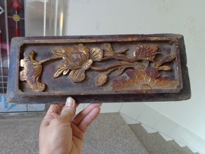 清代金漆木雕花板，一鹭莲升1块（实拍包老36乘14）古代建筑构件