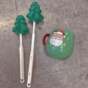 包邮可爱圣诞树海绵茶杯刷创意可伸缩长柄刷子奶瓶刷家用可悬挂刷