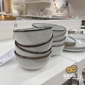 宜家代购格拉德里北欧风个性优雅轻奢灰色复古餐具碗盘子碟子套装