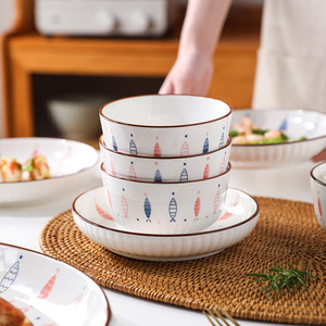 舍里日式陶瓷餐具盘子碗家用2024年新款饭碗菜盘鱼盘可爱碗碟套装