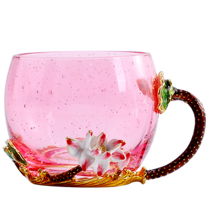 玻璃茶杯个人专用女款主人杯高端琉璃功道茶杯单个品茗杯红色带把