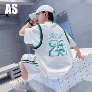 韩国AS品牌正品儿童夏装速干篮球运动套装2024新款男童假两件衣服