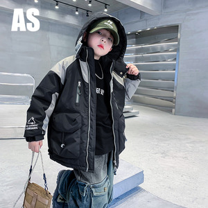 韩国AS品牌正品男童冬季夹棉加厚防风衣2024新款儿童工装棉服外套