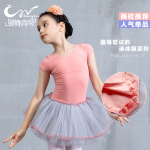 中国舞连体纱裙女童夏季黑色短袖考级服蓬蓬裙公主裙儿童表演服装