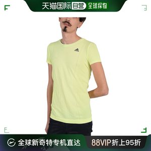 美国直邮Adidas阿迪达斯男子淡黄色圆领透气运动短袖T恤S13741