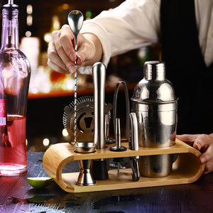 美式爵士亮银色调酒器不锈钢雪克杯套装木架酒吧工具三段式雪克壶