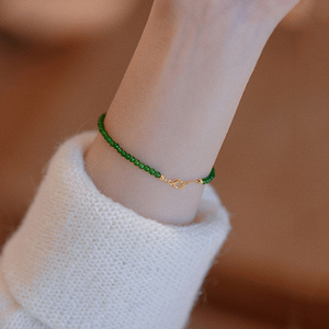 天然玛瑙绿玉髓小珠子手链女翡翠绿色招财转运珠极细简约素圈手串