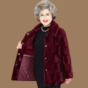 老年人冬装女奶奶貂毛外套加厚70岁老太太保暖棉服中长款妈妈大衣