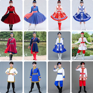 新款儿童蒙古族服装演出服女童少数民族蒙古袍男童赫哲族舞蹈服装