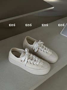 EOS米色帆布鞋女2024夏季新款韩版系带百搭平底舒适运动休闲板鞋