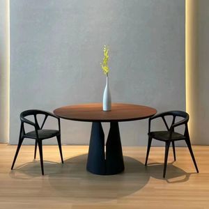 北欧实木餐桌家用现代简约圆形带转盘轻奢网红实木岩板餐桌椅组合