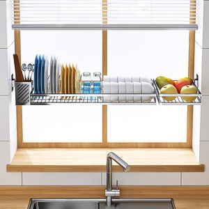 304不锈钢免打孔厨房置物架晾碗架壁挂窗台窗户放碗碟沥水收纳架