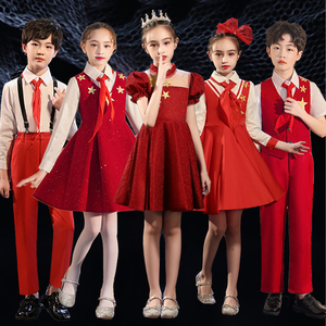 六一儿童合唱演出服小学生红色爱国歌唱祖国诗歌朗诵比赛表演服装