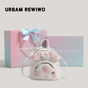 URBAM REWIWO官方正品可爱KT扎染翅膀双肩包女2024新款菱格小背包