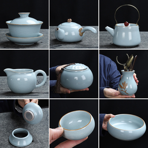 汝窑茶杯品茗杯冰裂纹可养加厚茶壶盖碗茶洗公道杯单品单个装配件
