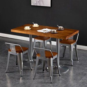 美式loft实木方形餐桌工业风咖啡厅酒吧清吧餐桌椅奶茶店桌椅组合
