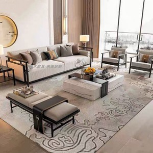 新中式实木布艺沙发大小户型组合现代简约轻奢酒店样板房家具定制