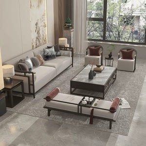 新中式实木沙发组合客厅布艺别墅样板间现代轻奢大小户型家具定制
