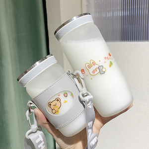 水杯女韩国清新可爱便携牛奶玻璃杯创意个性潮流ins斜跨学生杯子