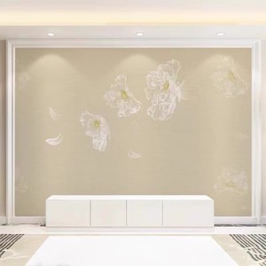 新中式卡其色壁纸定制壁画无缝墙布花朵客厅卧室电视背景墙纸墙布