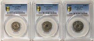PCGS-SP63-65 法国1889年1/2/4分样币3枚套 稀少