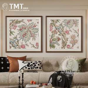 现代美式客厅装饰画法式植物花卉玄关餐厅挂画简美卧室床头两联画