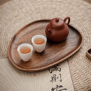 极素黑胡桃木茶盘托盘家用日式长方形原木质小型泡茶杯子实木茶托