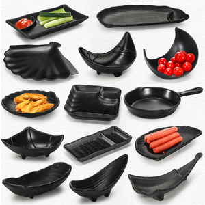 密胺小吃盘烧烤店个性商用黑色塑料创意不规则异形餐具配菜凉菜盘