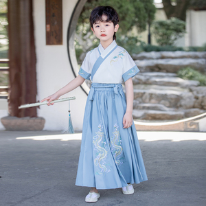 汉服男童夏季薄款短袖新款中国风帅气书童国学服儿童节六一表演服