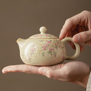 米黄汝窑西施茶壶茶杯功夫茶道茶具单壶泡茶家用陶瓷泡茶器泡茶壶