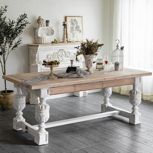 复古雕花美式茶几实木客厅茶台实木茶桌民宿做旧装饰罗马柱咖啡桌
