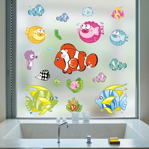 浴室卫生间瓷砖防水海洋鱼海豚玻璃无痕静电贴卡通汽车动物窗贴花