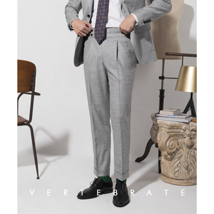 脊椎动物男装意大利风格那不勒斯高腰十分裤灰色法式休闲商务西裤