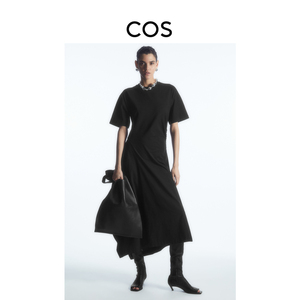 COS女装 休闲版型圆领不对称拼接连衣裙黑1188215001