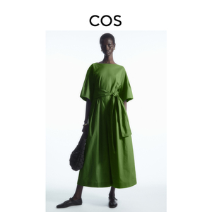 COS女装 休闲版型船领阔腿系带连体裤绿色1183614001