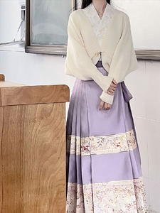 新中式国风裙子女春秋季小个子大码改良汉服浅紫色别致复古马面裙