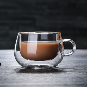 mrwater耐热玻璃杯咖啡杯透明花茶杯浓缩咖啡杯双层隔热杯带把杯