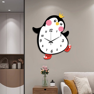 小企鹅钟表家用卧室卡通时钟儿童房客厅挂钟创意静音挂表