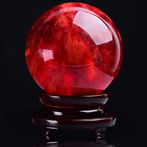 天然红水晶球摆件原石熔炼鸿运当头球开业礼品办公桌摆件居家饰品