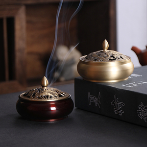 铜香炉中式香炉茶道檀香驱蚊艾草艾柱办公室家用平底纯铜线香薰炉