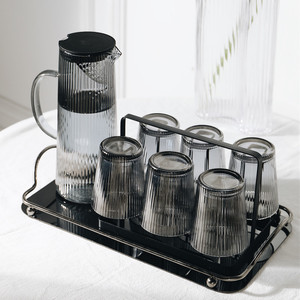 北欧简约玻璃杯家用ins风家用水杯套装客厅家庭喝水杯子耐热茶杯