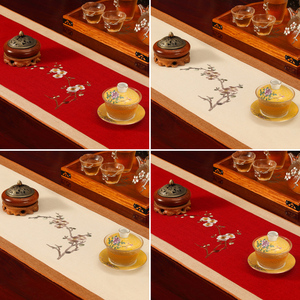新中式禅意桌旗简约现代高端轻奢餐桌桌布茶台布艺长条台布定制
