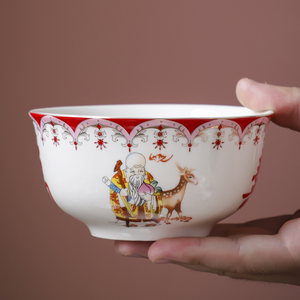 景德镇陶瓷碗 红灯笼寿公寿婆百岁生日寿宴回礼福寿碗 寿桃碗 烧