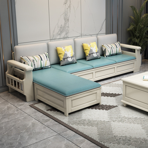 地中海风格实木沙发现代白色布艺可拆洗小户型客厅储物高品质家具