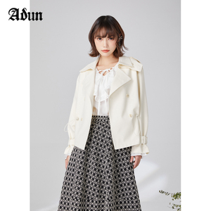 Abun2024年春季新品时尚抽绳短款外套女宽松舒适气质百搭双色可选