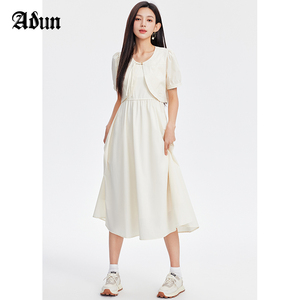 【商场同款】Abun2024年夏季新品圆领短款外套吊带连衣裙两件套