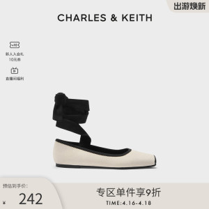 CHARLES&KEITH春夏女鞋CK1-70380979拼色绑带平跟芭蕾舞鞋女鞋