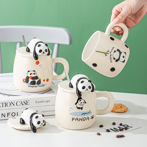创意陶瓷杯子家用马克杯可爱熊猫学生水杯大容量办公室早餐咖啡杯